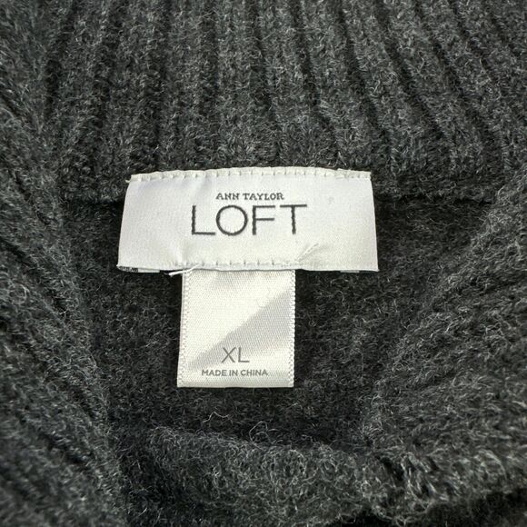 Ann Taylor Loft‎ Jacket XL Grey Wool Military Coat Ruffled Brass Buttons Sweater - Picture 2 of 10